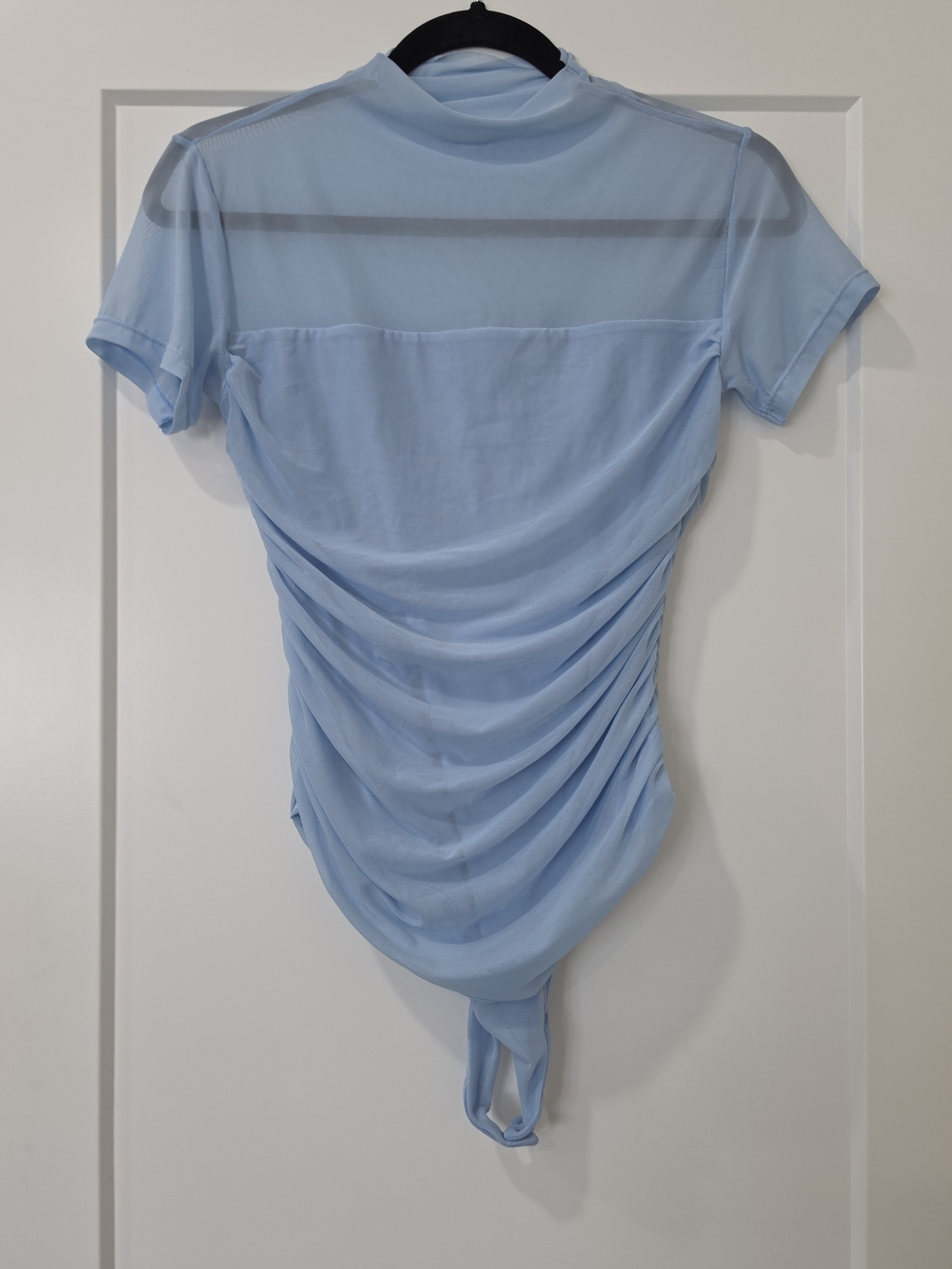Light Blue Sheer Ruched Bodysuit